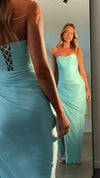 aqua-metallic-gown-strapless-ruched-maxi-dress-with-high-slit