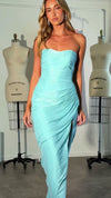 aqua-metallic-gown-strapless-ruched-maxi-dress-with-high-slit