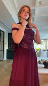 plum-off-shoulder-lace-bodice-gown-ribbon-scarf-a-line-maxi-dress