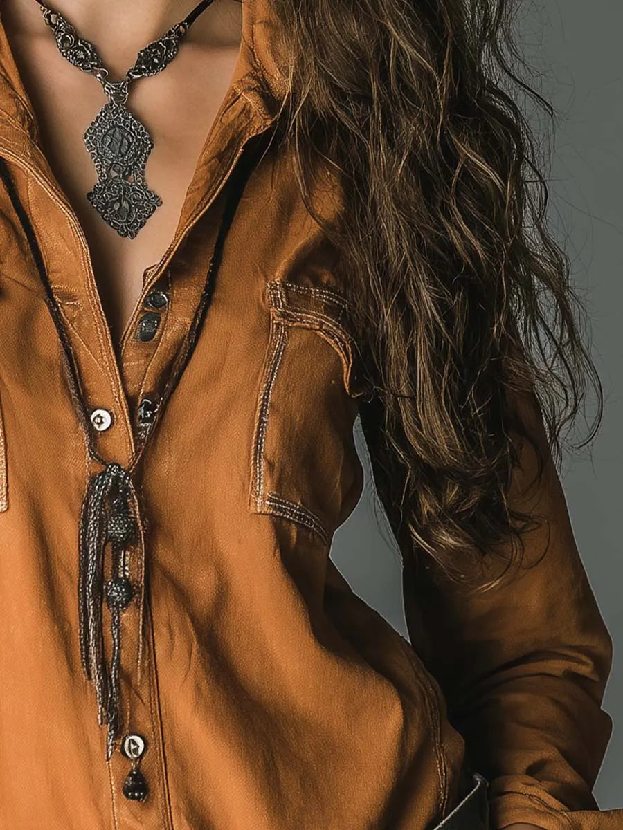 Vintage Caramel Soft Cotton Utility Pocket Shirt