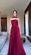 burgundy-strapless-gown-scarf-neck-ruched-bodice-maxi-dress