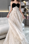 champagne-tulle-gown-black-velvet-bodice-pearl-sequin-maxi-dress