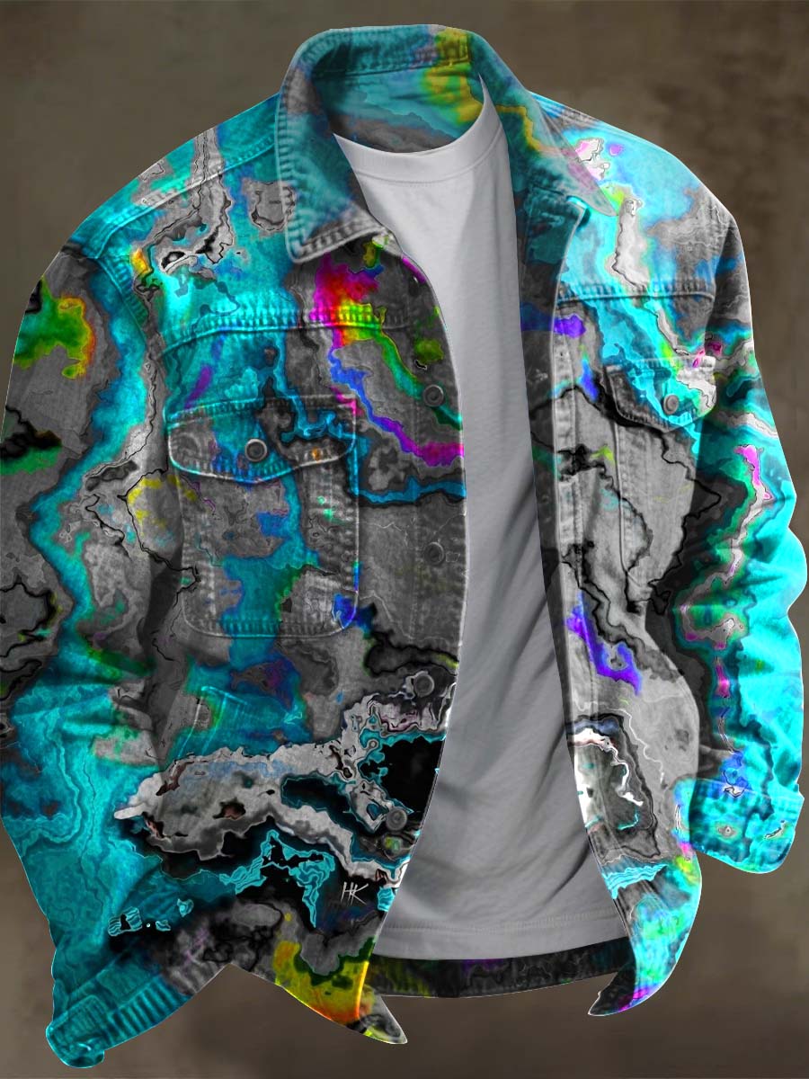 Light Blue Ripple Abstract Art Print Casual Denim Jacket