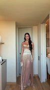 champagne-sequin-gown-strapless-metallic-dress-with-pleated-overlay-skirt