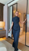 navy-draped-sleeveless-maxi-dress-high-neck-ruched-evening-gown