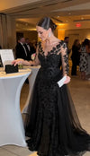 black-lace-mermaid-gown-illusion-sleeve-tulle-train-evening-dress