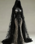 Halloween Contrasting Lace Spiderweb Embroidered Evening Dress 1c3c