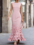 Women's Solid-color Round-neck Sleeveless Slim-fit Casual Dress
