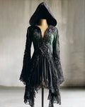 Halloween Gradient Embroidered Lace Patchwork Hooded Evening Dress df61