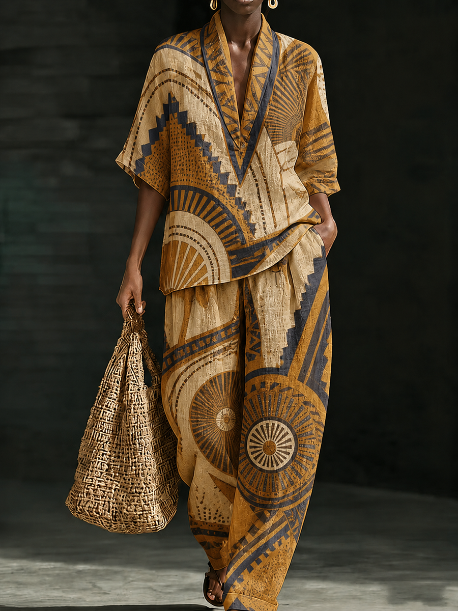 Women's Two-Piece Set with Geometric Print