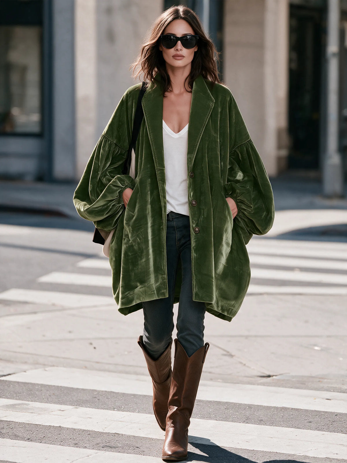 Liquid Velvet Oversized Cocoon Coat With Elasticated Cuffs