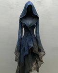 Halloween Irregular Ruffle Lace Patchwork Hooded Evening Dress 25b4