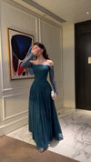 teal-blue-lace-off-shoulder-gown-sheer-sleeve-corset-maxi-dress