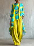 Elegant & Artistic Color-block Polka Dot Two-piece Set