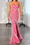 hot-pink-sequin-mermaid-gown-strapless-chevron-maxi-with-train