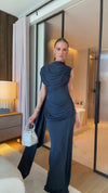 navy-draped-sleeveless-maxi-dress-high-neck-ruched-evening-gown