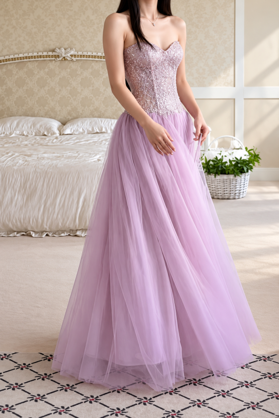 dusty-pink-strapless-beaded-tulle-ball-gown