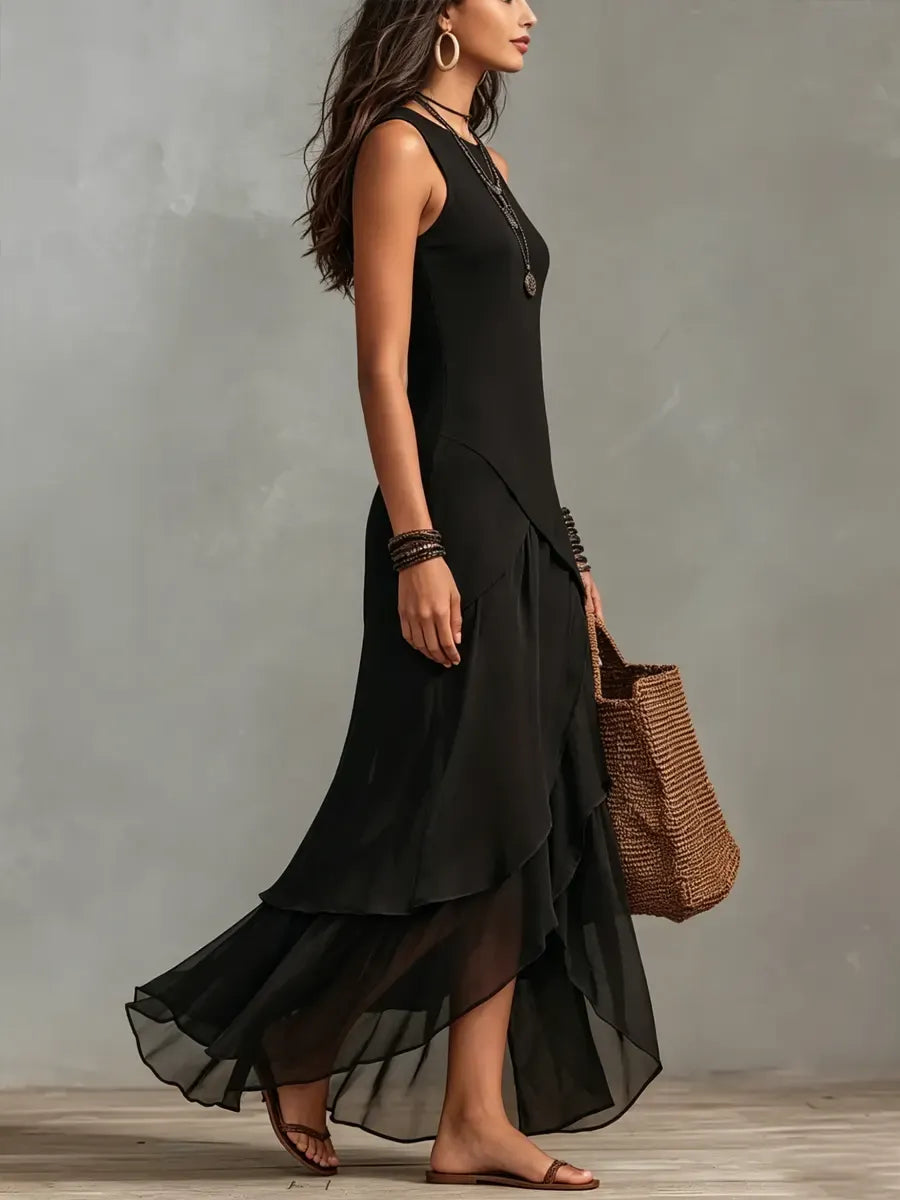 Women's Simple Sleeveless Dress With Asymmetrical Cut Design
