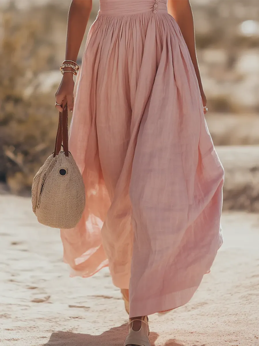 Stylish & Sexy Halter-neck Cotton-linen Maxi Dress