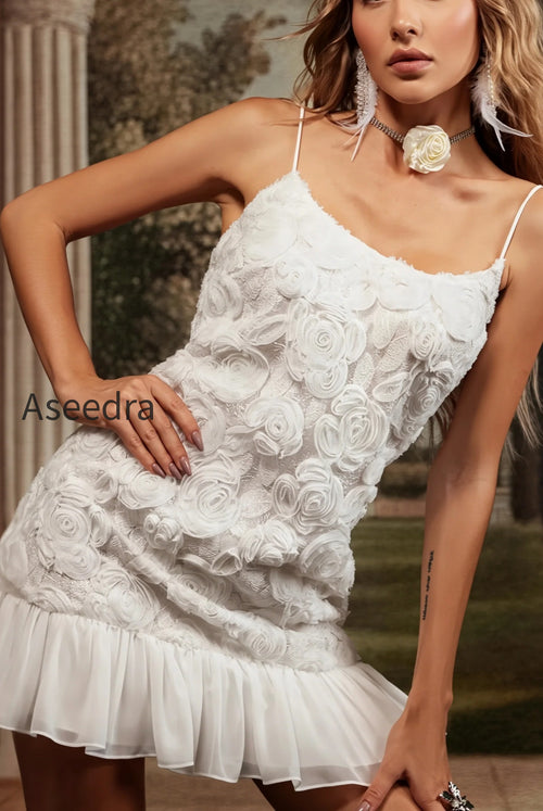 Chic Chiffon Floral Applique Cami Layered Mini Dress
