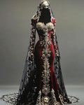 Halloween Contrasting Lace Embroidered Evening Dress 91c0