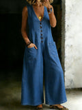 Women’s Casual Sleeveless One Piece Denim Jumpsuit