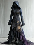 Halloween Gradient Magic Circle Embroidered Hooded Evening Dress ebaa