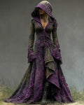 Halloween gradient lace patchwork ruffled hooded Evening Dress 7acc
