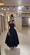 black-lace-midi-dress-strapless-sweetheart-neckline-with-lace-shoulder-detail
