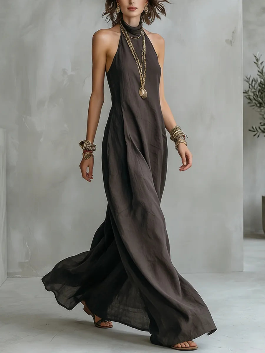 Minimalist Solid-color Halterneck Loose Maxi Dress