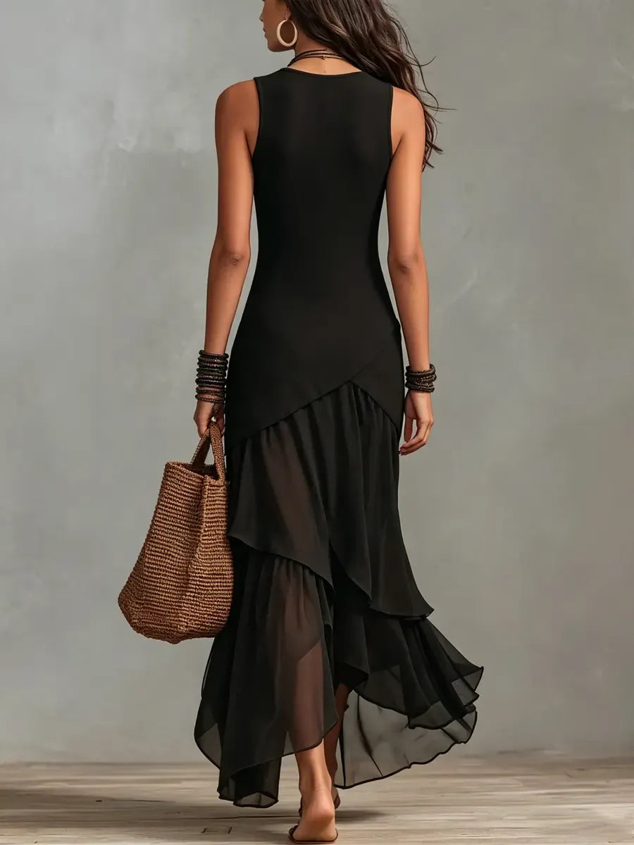 Women's Simple Sleeveless Dress With Asymmetrical Cut Design