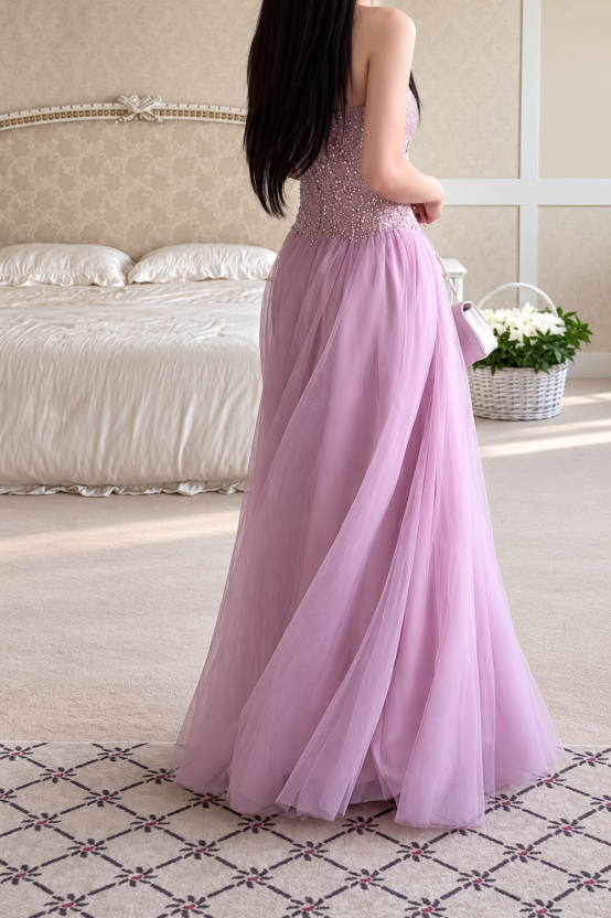 dusty-pink-strapless-beaded-tulle-ball-gown