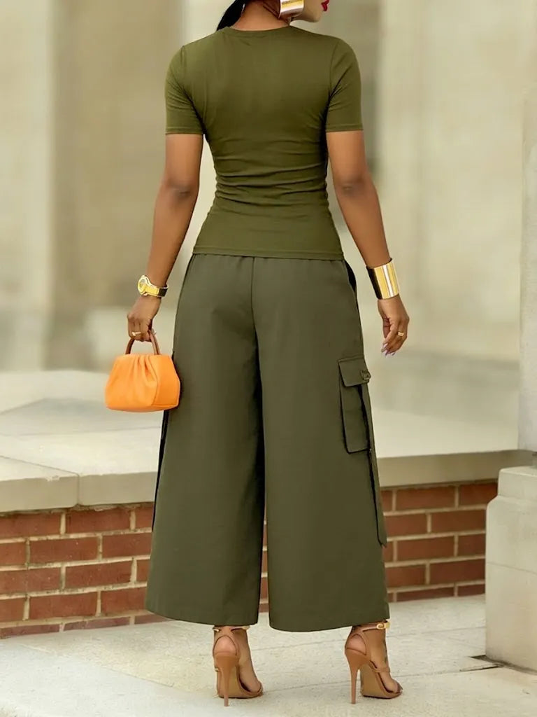 Casual Cotton T-shirt And Cargo Pants Two-piece Set