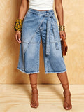 Retro Casual Lace-up Denim Shorts