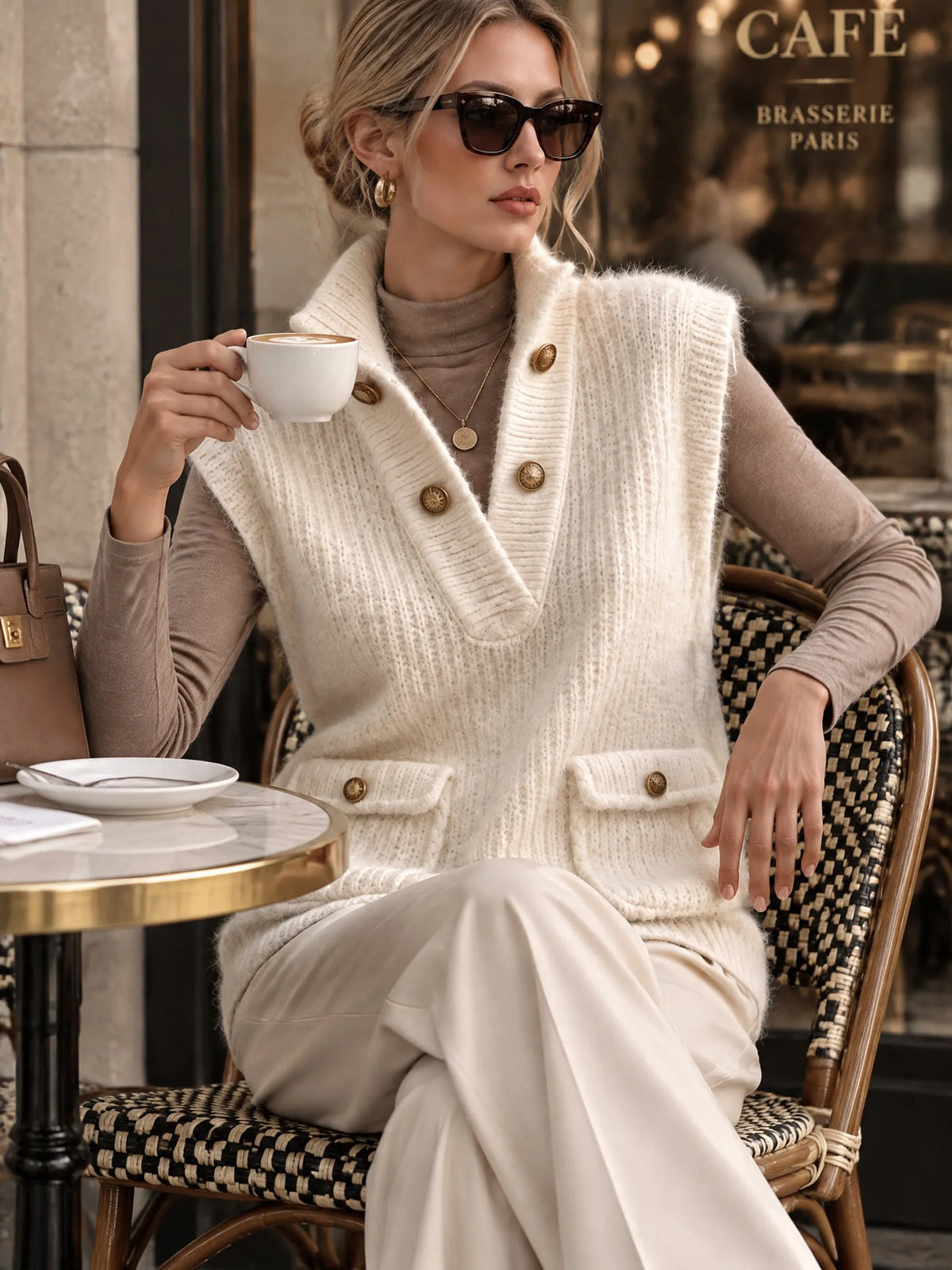 Women's Soft Knit Sweater Vest With Shawl Collar & Utility Pockets