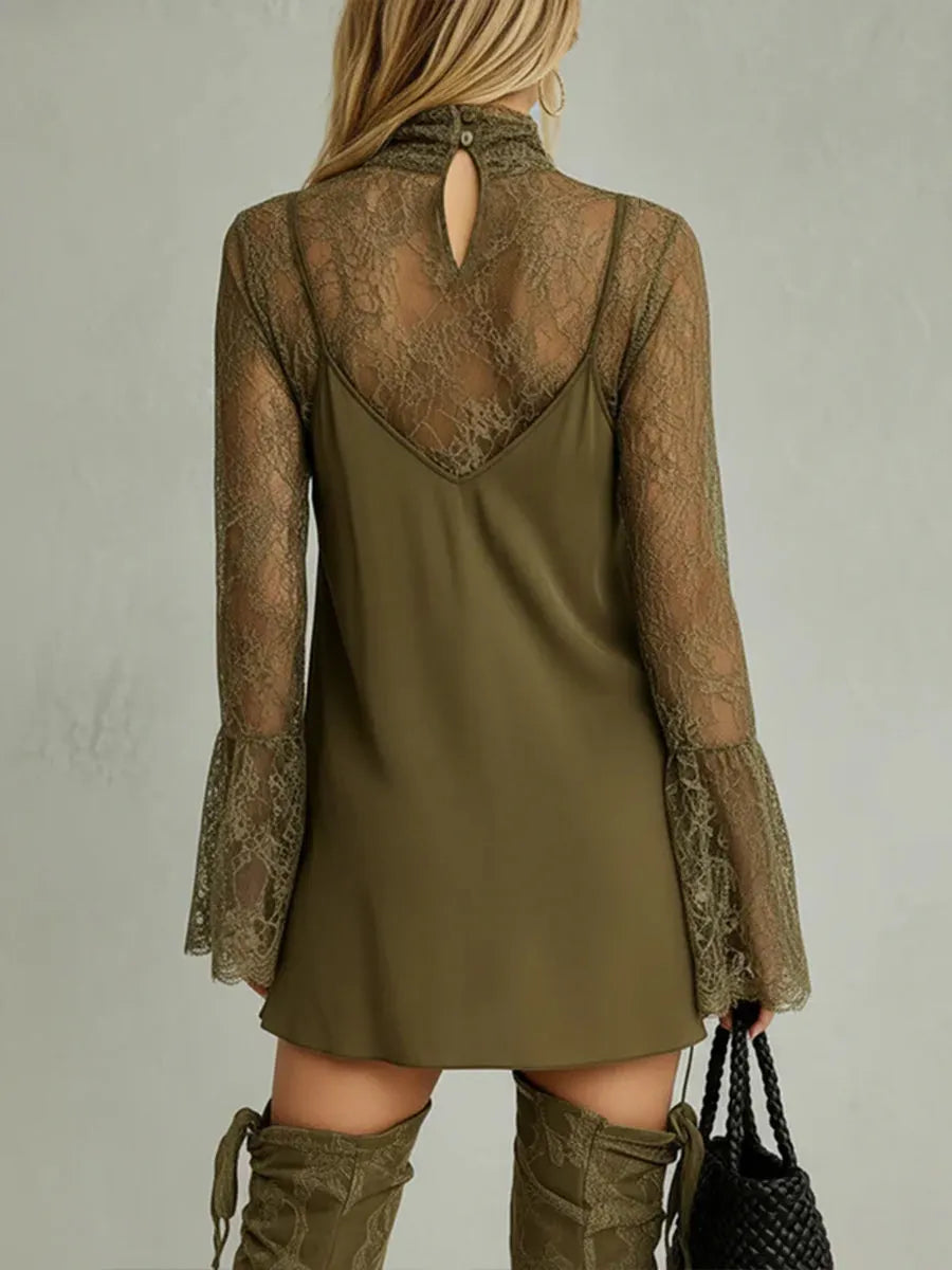 Stylish & Sexy Two-piece Set: Lace Top And Cotton Strappy Mini Dress