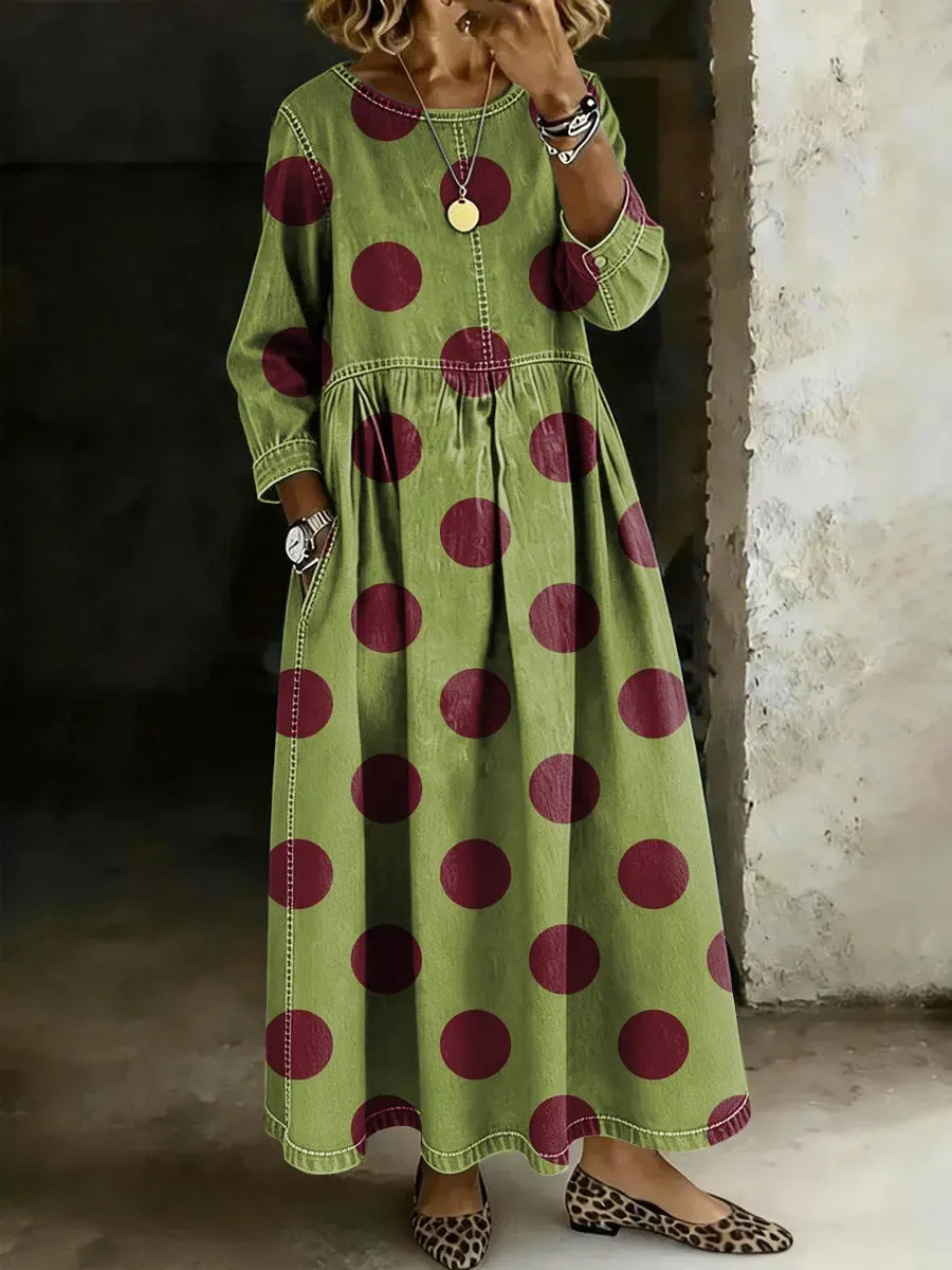 Women's Colored Dots Print Denim Maxi Skirt