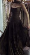 chocolate-brown-strapless-draped-gown-pleated-maxi-dress-with-scarf