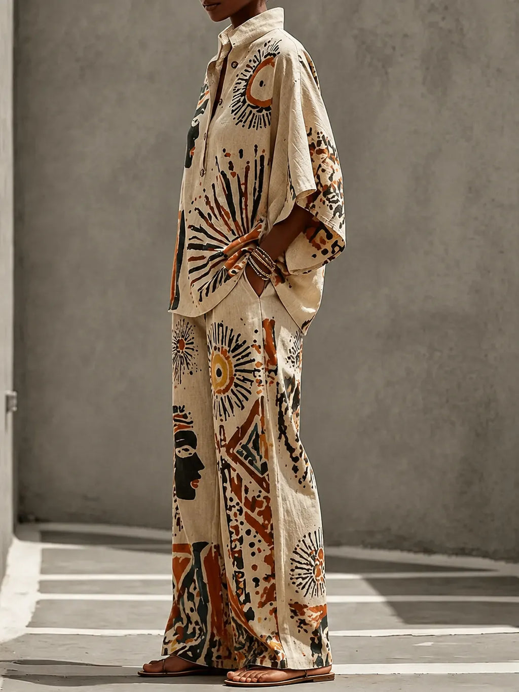 Women’s Tribal Art Pattern Creative Print Two-Piece Set