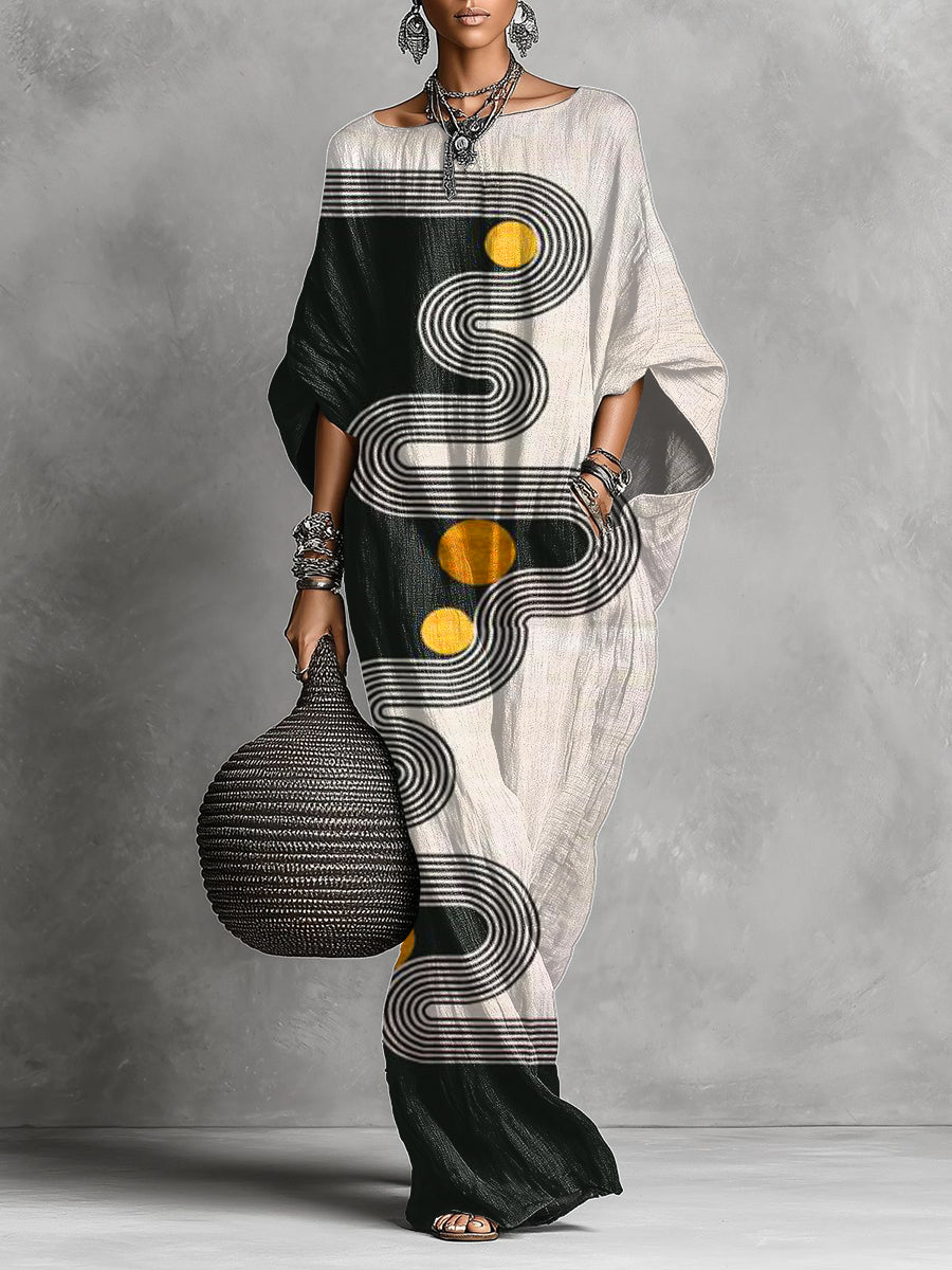 Women's Retro Geometric Print Minimalist Casual Cotton Linen Long Dress