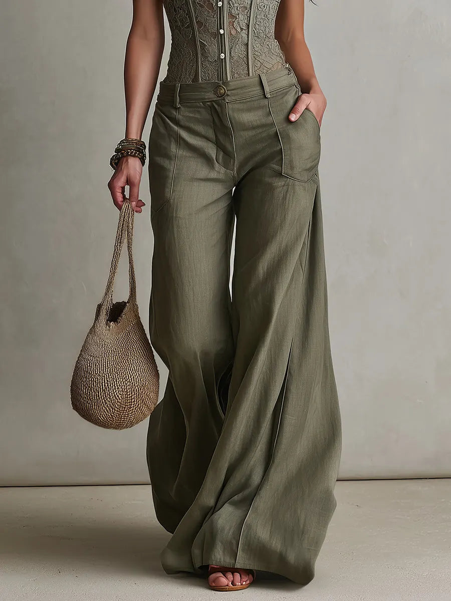 Retro Lace Vest & Wide-Leg Pants Set
