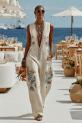 Women's Holiday Series Oil Painting Printed Jumpsuit