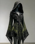 Halloween Gradient Bat Embroidered Lace Patchwork Hooded Evening Dress 7e43