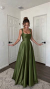 olive-satin-gown-square-neck-sleeveless-a-line-maxi-dress