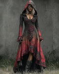 Halloween Irregular Gradient Embroidered Hooded Evening Dress 5b16
