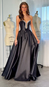 black-satin-ball-gown-strapless-crystal-neckline-prom-dress-with-slit