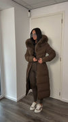 chocolate-brown-long-puffer-coat-faux-fur-hood-belted-maxi-coat