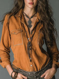 Vintage Caramel Soft Cotton Utility Pocket Shirt