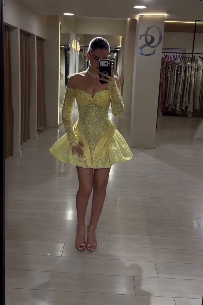 yellow-lace-corset-mini-dress-off-shoulder-long-sleeve-party-dress