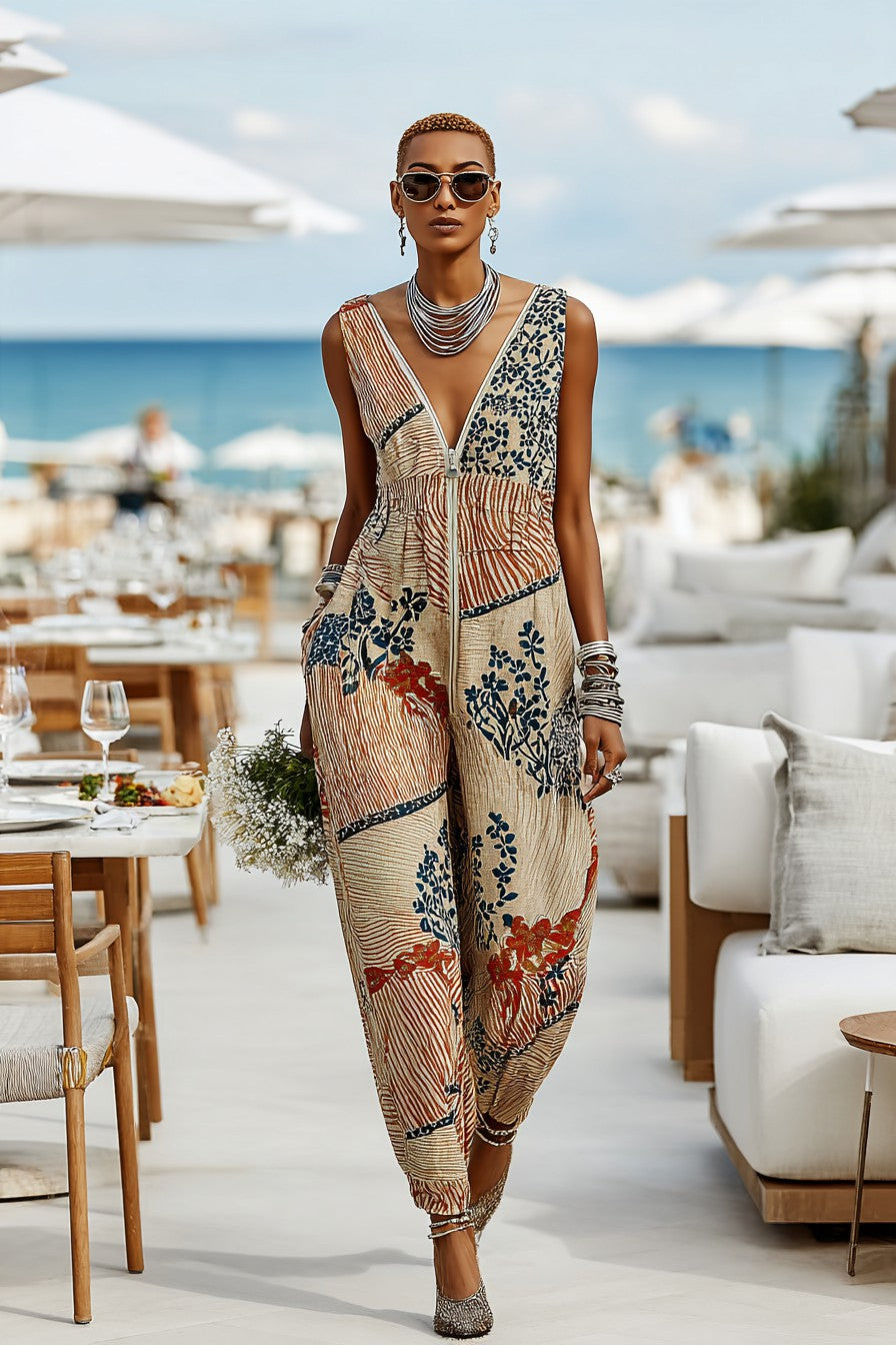 Women's Holiday Series Oil Painting Printed Jumpsuit